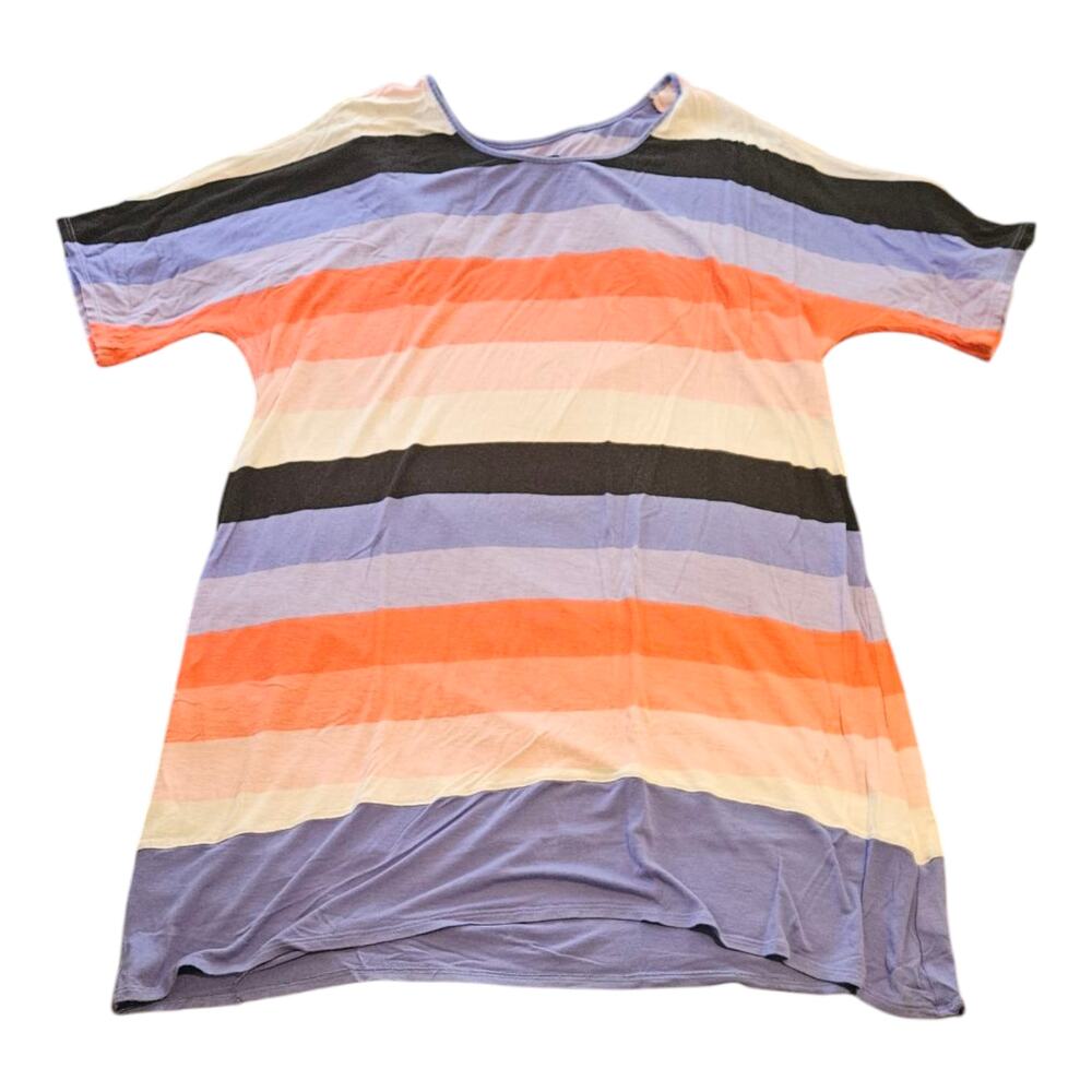 Ellen Tracy Large Multicolor Striped Cold Shoulder Short Sleeve Mini Dress